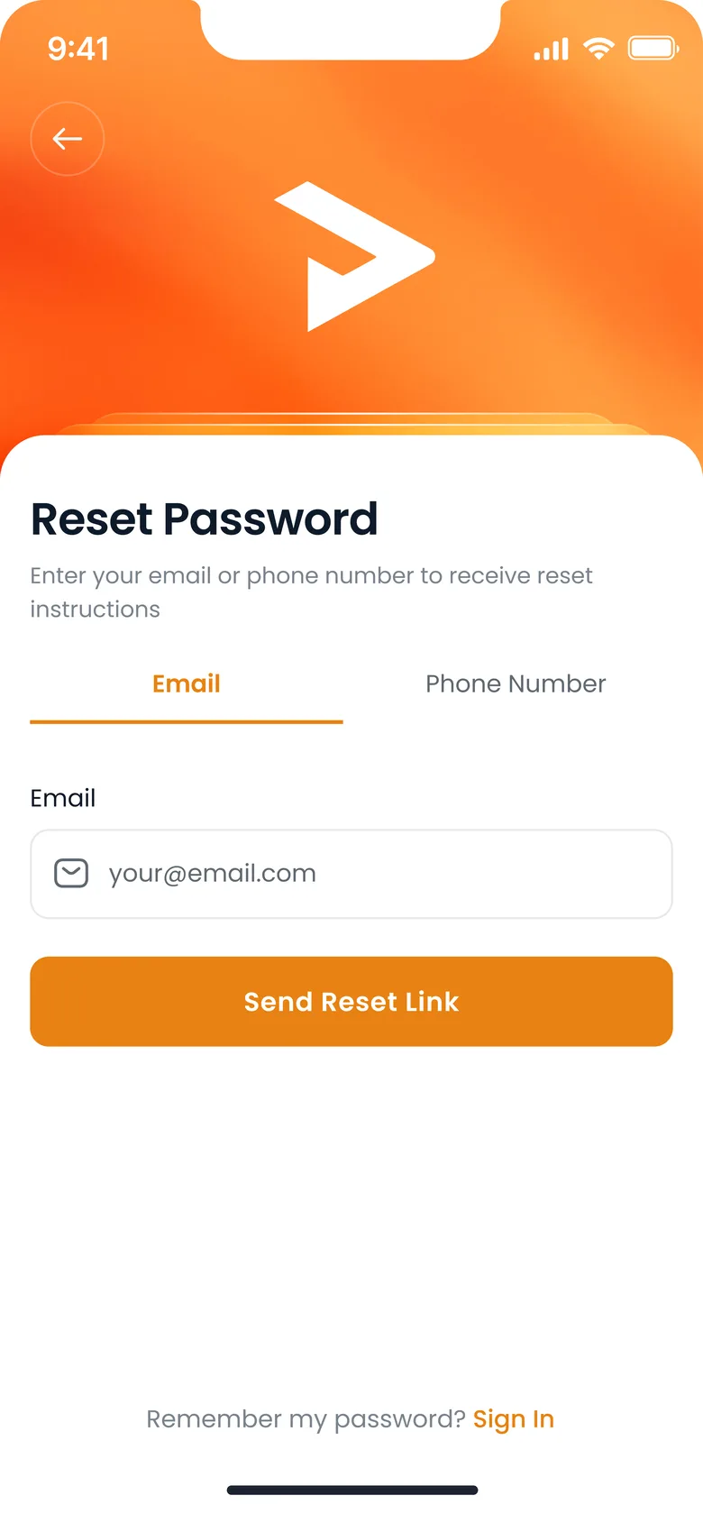 Gari Password reset screen
