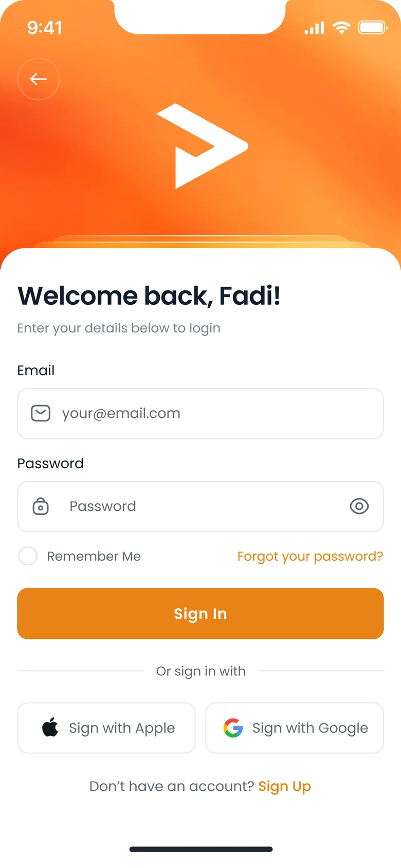 Gari Sign in screen